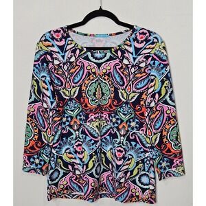 J.McLaughlin Catalina Cloth Paisley Floral Multicolor Women XL Top Vibrant Navy